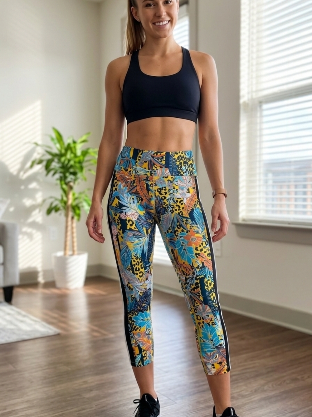 Calvin Klein Tropical Print Leggings in Yellow, Blue & Orange